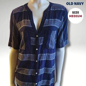 Old Navy navy blue short-sleeve button-front shirt dress in size Medium.
